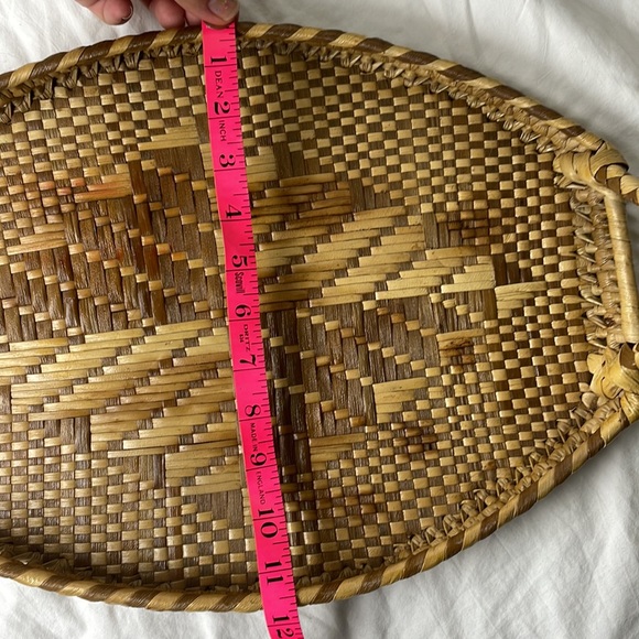 Vintage Woven Raffia Rattan Geo Holiday Handle Serving Home Decor 11 x 16 Tray - Picture 11 of 15